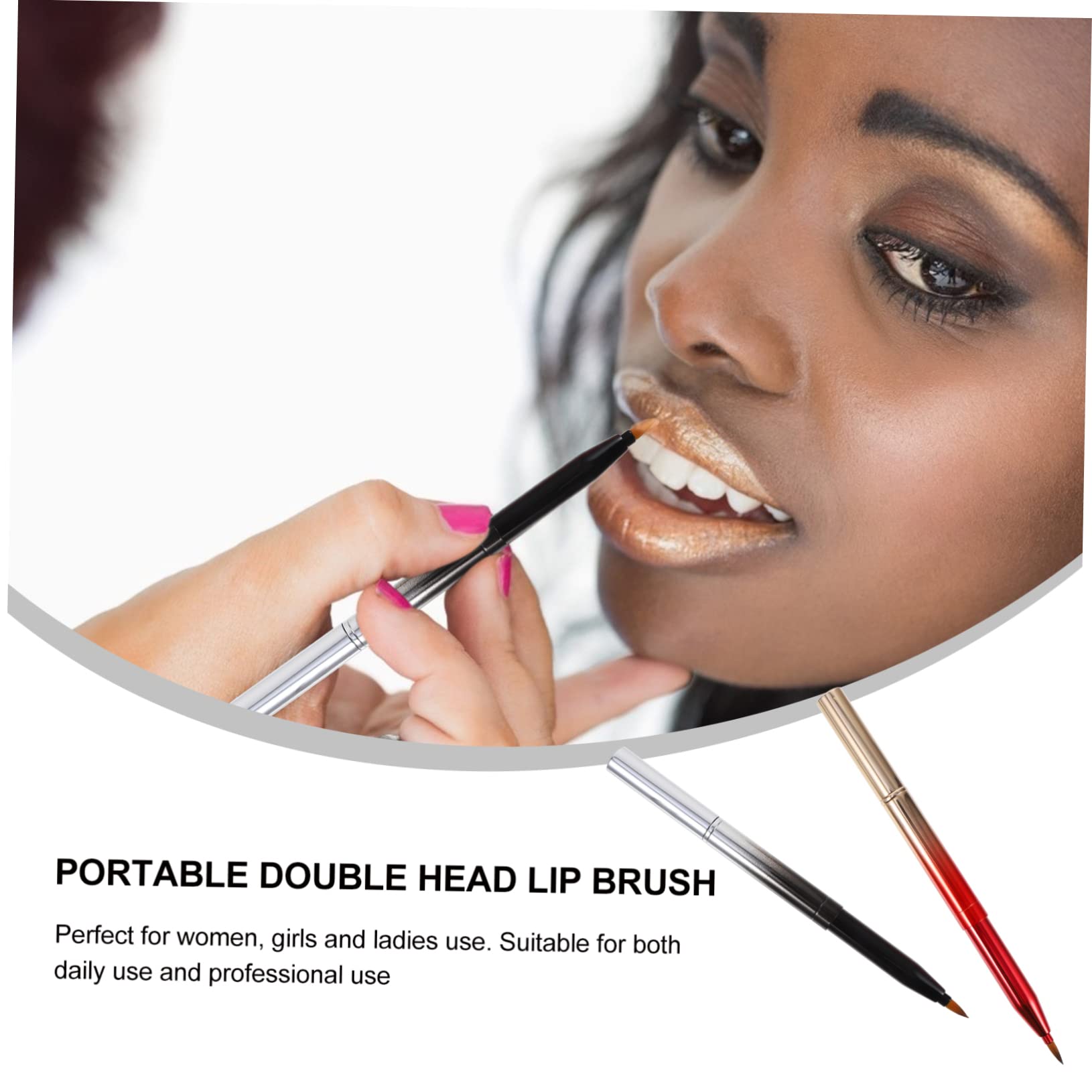 PartyKindom 2pcs Double Ended Lip Brush Versatile Cosmetic Brushes for Makeup Application with Fine Dense Bristles for Eye Shadow and Lip Use Random Color