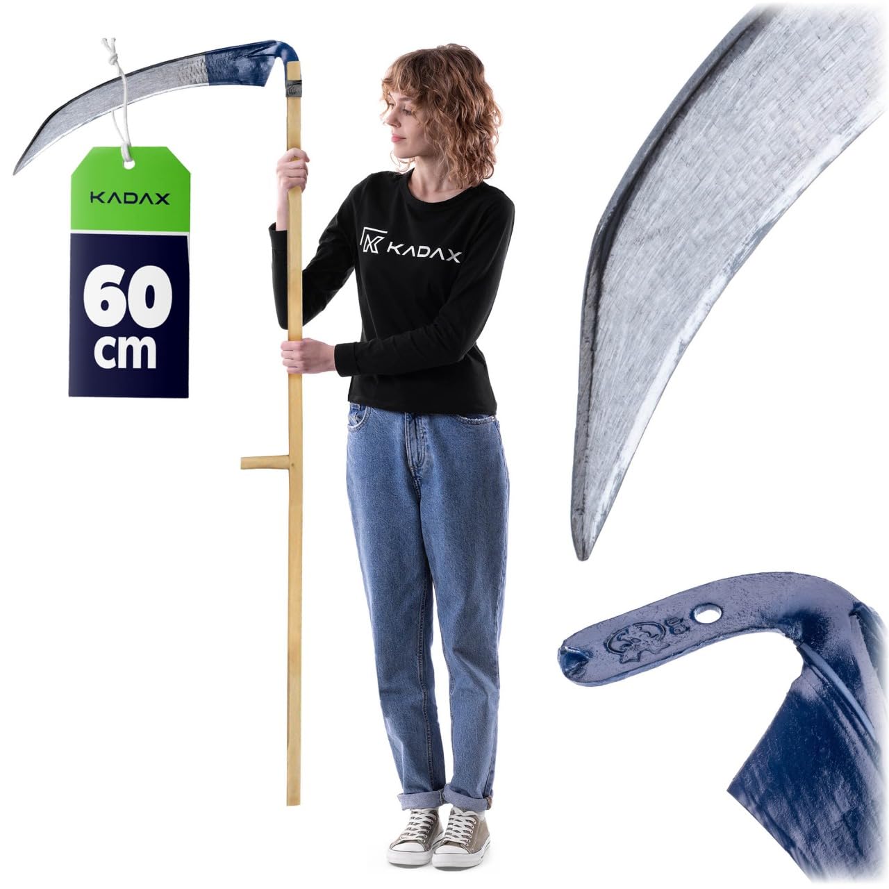 KADAX Gartensense aus Metall 60 cm, Handsense, Sichel, Klappsense, Wildwuchssense, Sense, Gartensichel, Grassichel, Blattsichel, Handsichel, Kleinsichel
