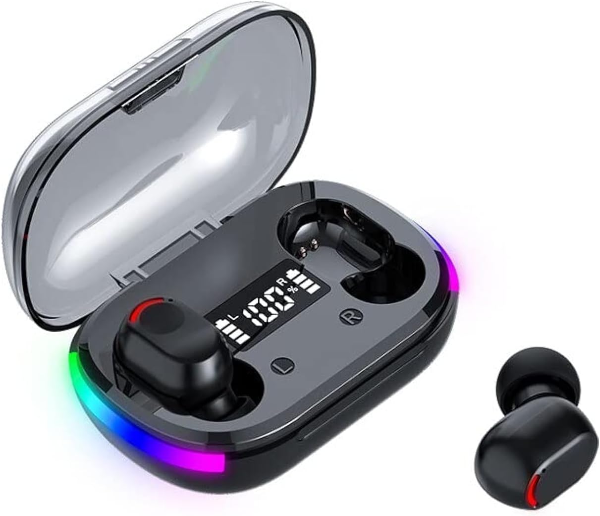 BD&M Wireless Earbuds, HiFi Digital LED Display Stereo Gaming Earbuds Bluetooth Headphones, TWS Wireless Earphones in-Ear Ear Buds, for Gaming, Workout, Sports, Work, Running, Gym