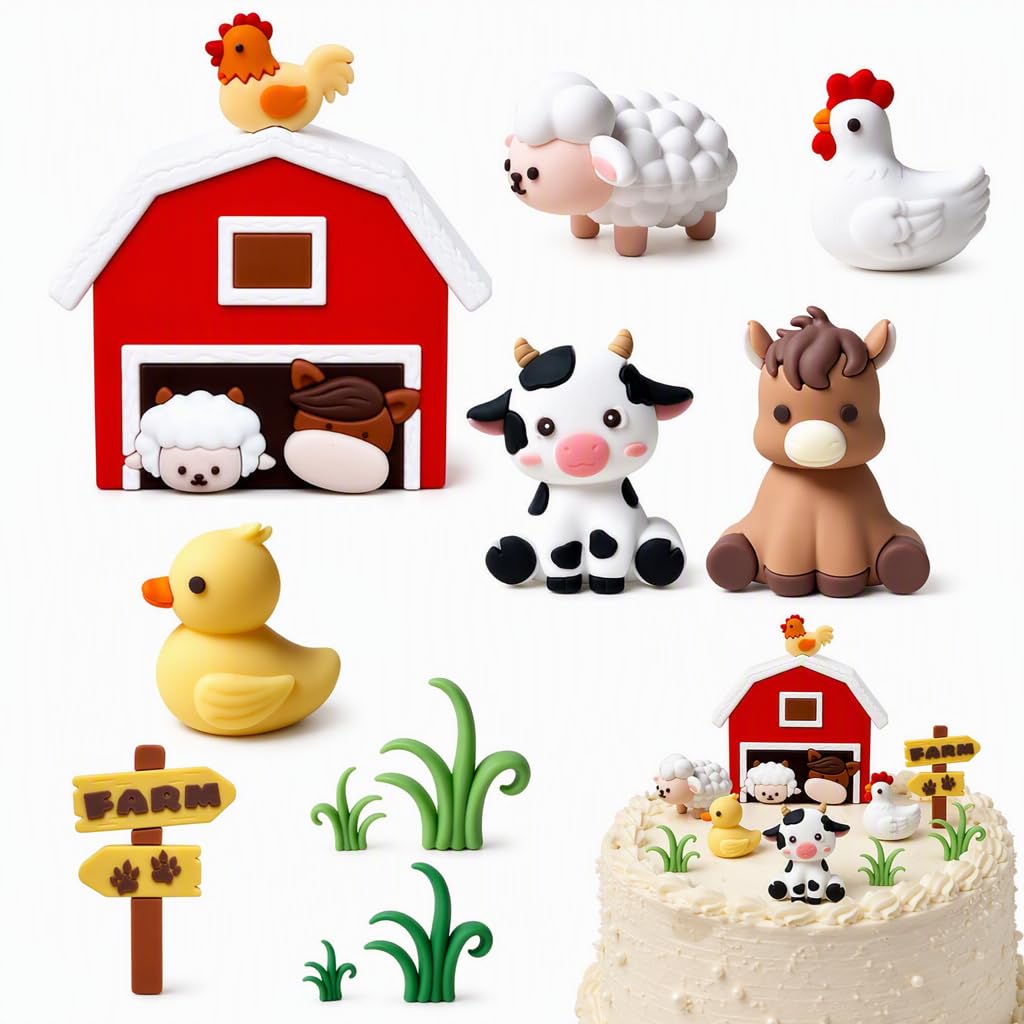 9 Pcs Farm Cake Decorations,Animal Cake Toppers for Birthday Decorations
