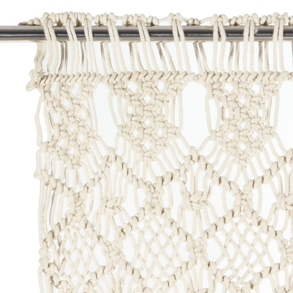 Cortina de Macramé de Algodón Crema, Lavable, para Ventana y Puerta, Fácil de Cortar, 140 x 240 cm, Interior para Dormitorio