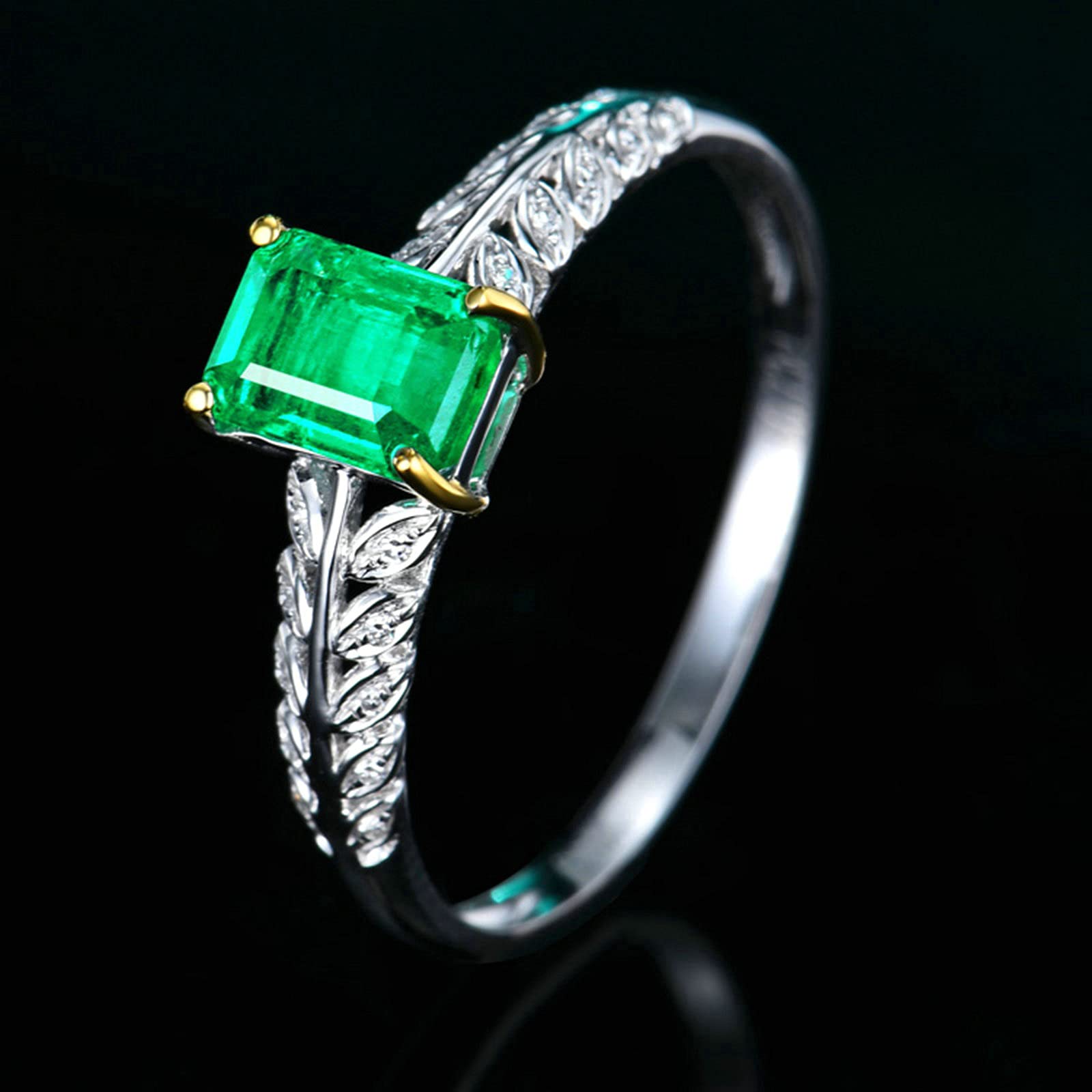 Anillo de boda para mujer de platino, talla 1/2-V 1/2, anillos de compromiso con hojas de 4 garras con esmeralda de 1 ct y moissanita