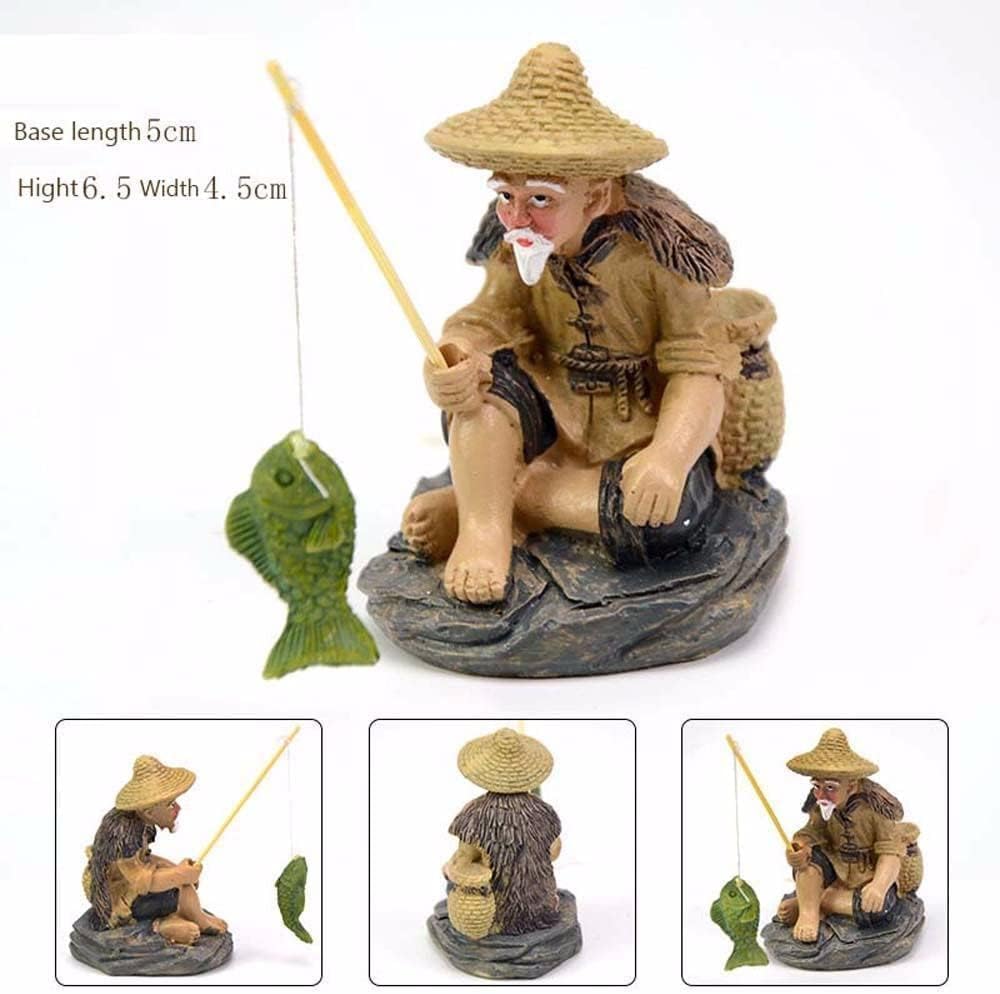 Opemg Mini Fisherman Figurines Resin Sitting Fishing Men - Image 2
