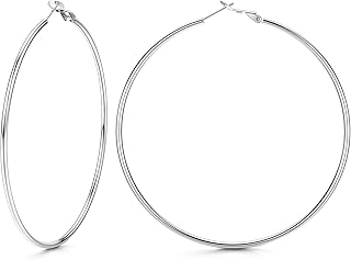 Big Hoop Earrings for Women With Sterling Silver Post Silver Hoop Earrings Large Hoop Earrings Circle Endless Thin Hoop Lightweight Big Hoop Earrings 20/30/40/50/60/70mm