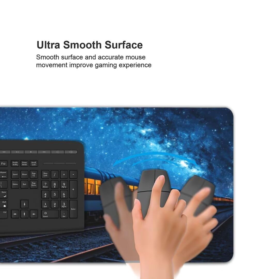 Alfombrilla de ratón 1400x600x3 MM, Alfombrilla Ratón XXL Extendida de Gran Tamaño con Bordes Cosidos, Base de Goma Antideslizante Almohadilla para Teclado, Tren de Estrellas S-11531