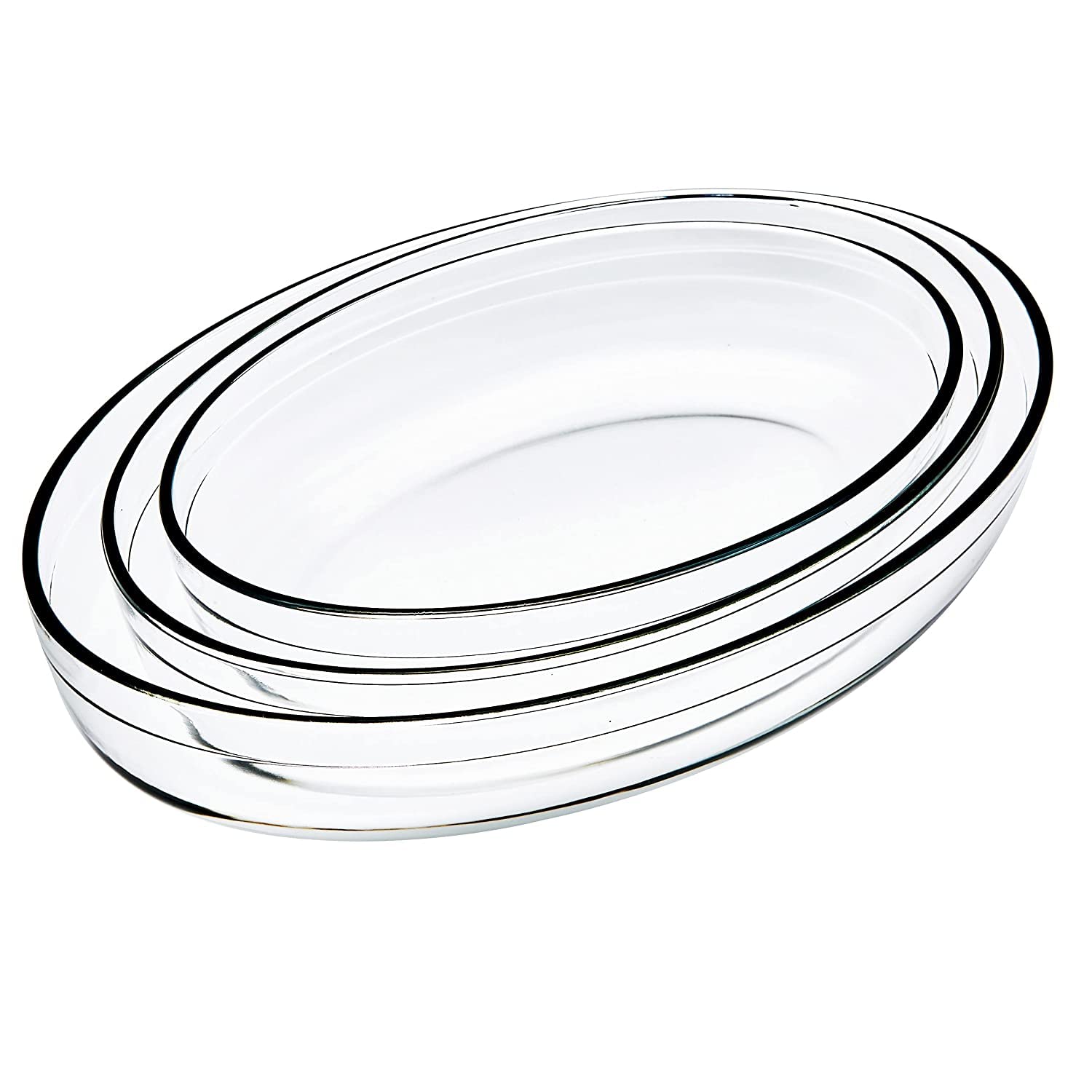 Red-Rubby Glass Baking Dish Serving Tray, Transparent, Microwave Oven Dishwasher Freezer Safe, Oval (Set of 3 - Small, Medium & Big)