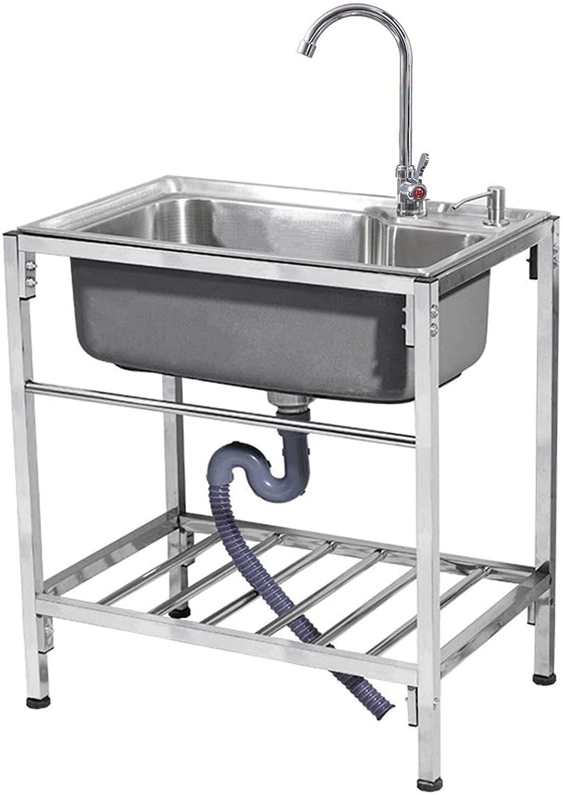 Sddpulse One Color Commercial Stainless Steel Utility Sink - Single Bowl 304 Stainless Steel Kitchen Sink For Bar Prep Station,-A+Cold Faucet