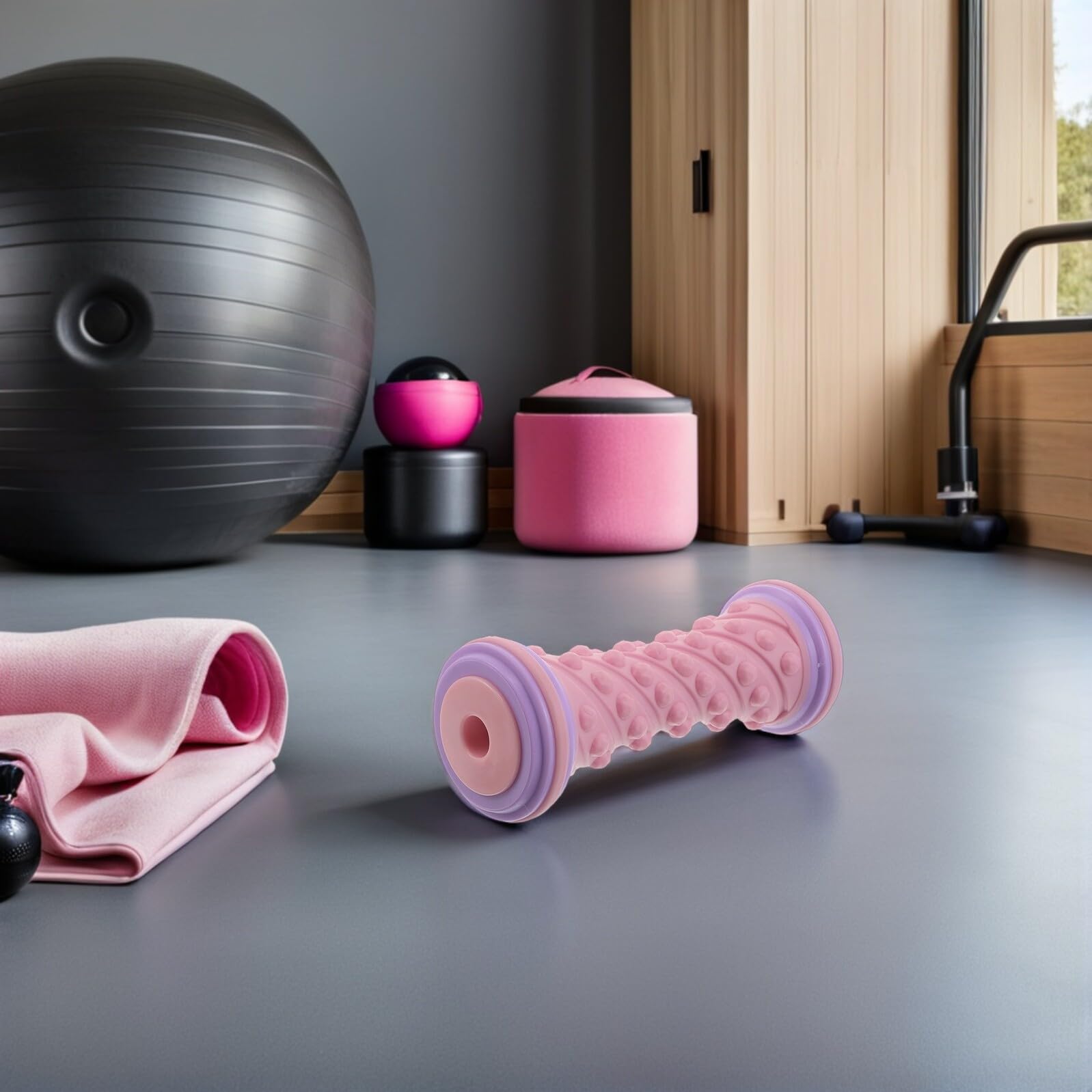 Rodillo Masajeador para Fascia Plantar y Músculos de Pantorrilla, 17 Cm, Color Rosa Púrpura, Rodillo de Masaje Texturizado para Pies, Herramienta Portátil para Yoga y Relajación