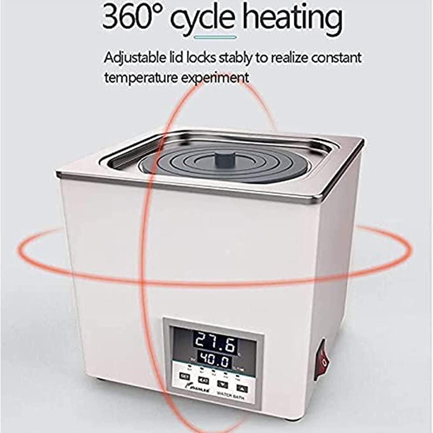 Calentador termostático para baño de agua de laboratorio, pantalla digital, revestimiento de acero inoxidable, capacidad de 3/6/12/18 L, función de temporización, calefacción circulante de 360°, par