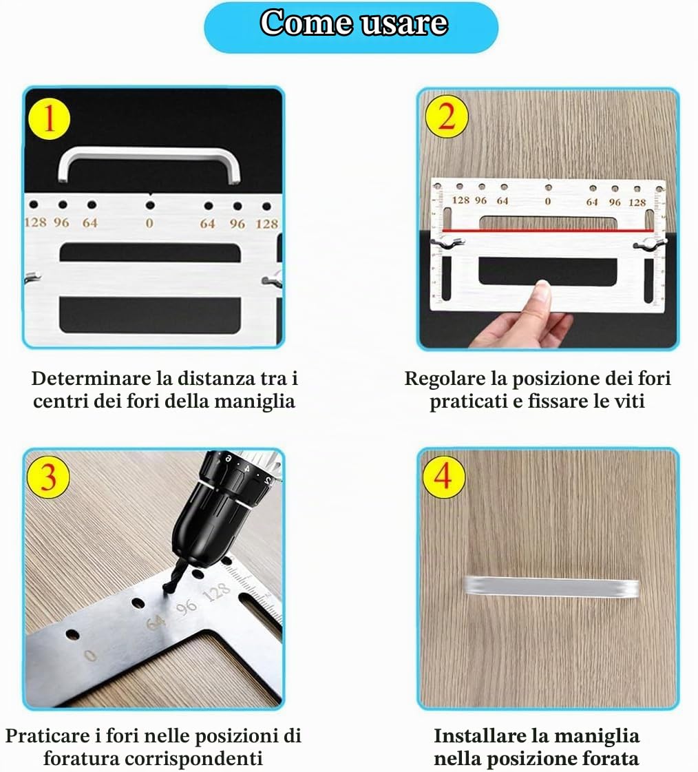 POFET Maschera di Foratura in Acciaio Inossidabile Modello di misurazione della punzonatrice per la Maniglia della Porta dei mobili Perforatrice Localizzatore di punzonatura