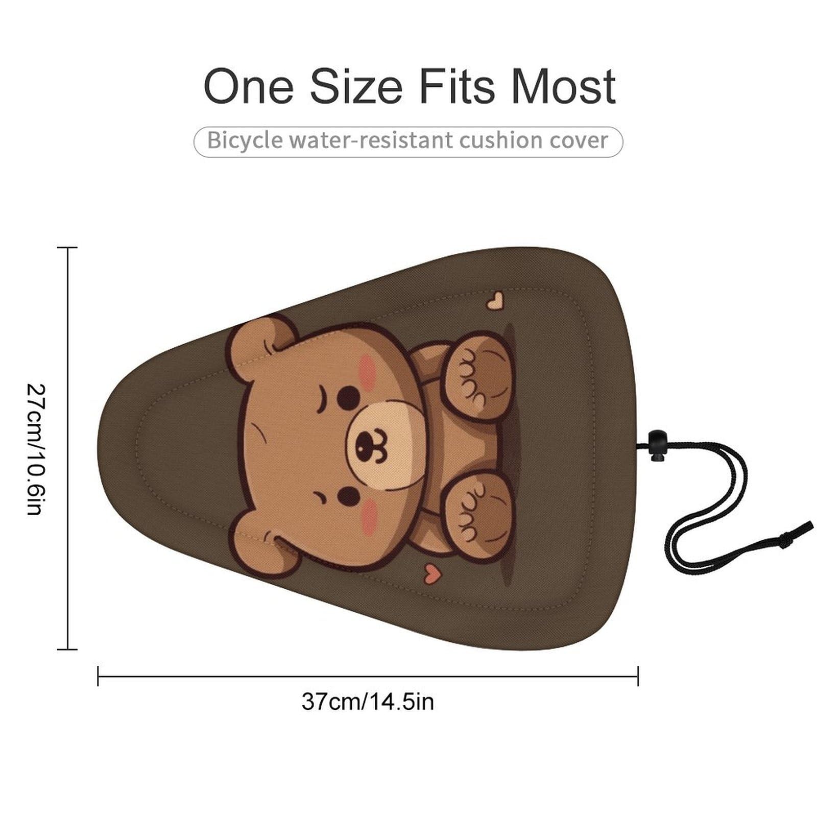 Cartoon Brown Cute Bear Bike Seat Cover - Universal Fit, Water-Repellent Bicycle Seat Cushion Heat Reduction Oxford Cloth, Drawstring Cushion Cover for Mountain/Road/Cruiser Bikes