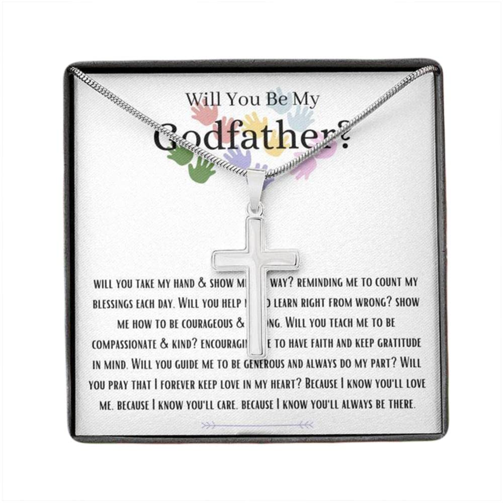 Cross, Will You Be My Godfather Gift For Future Godfather Gift Box Set, Godfather Proposal Gift, Christening Baptism Naming Ceremony, Necklaces with Meaningful Messages Card Inside