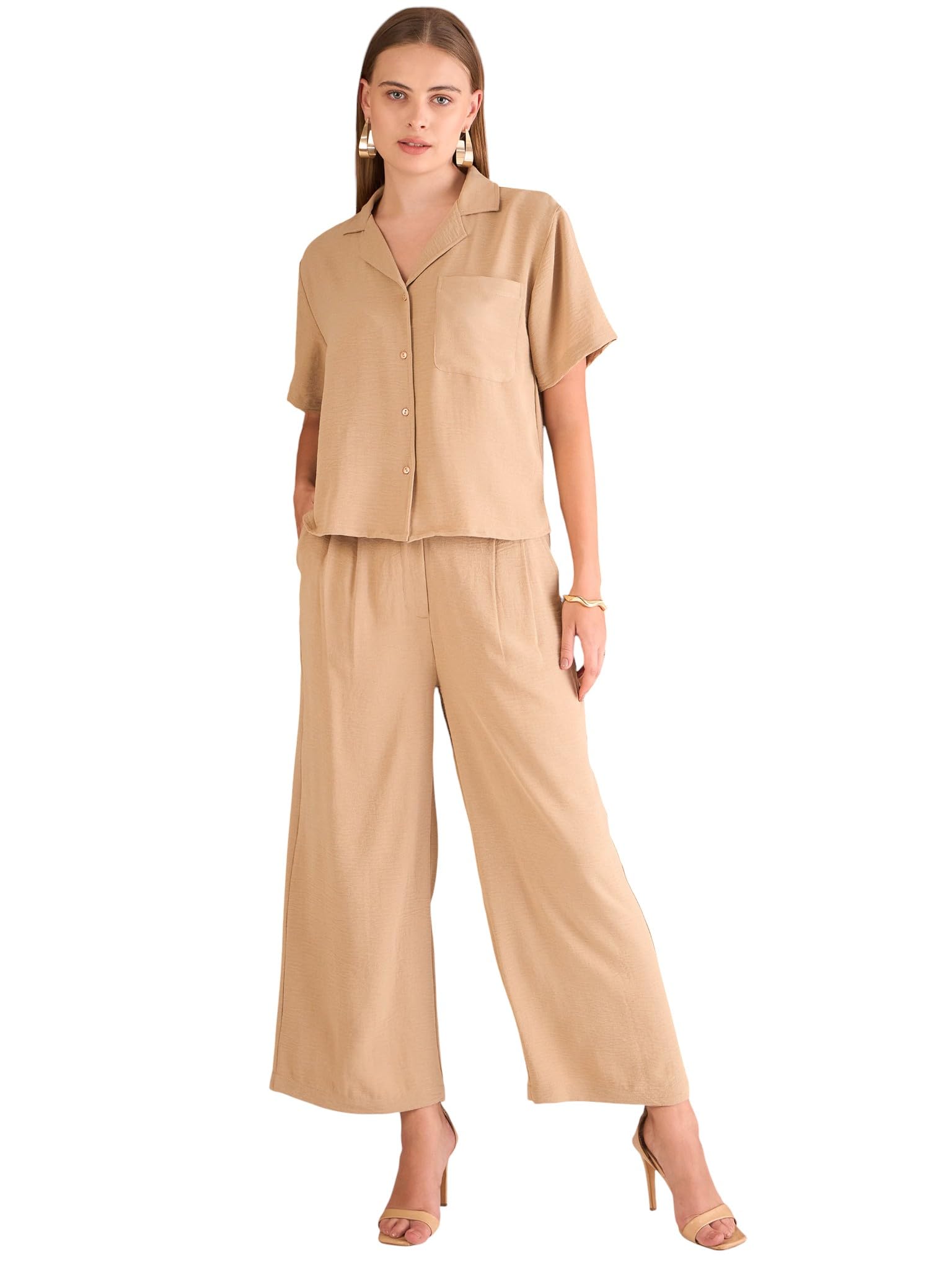 sassafras Women's Notch Collar Top with Straight Pants-picture-12