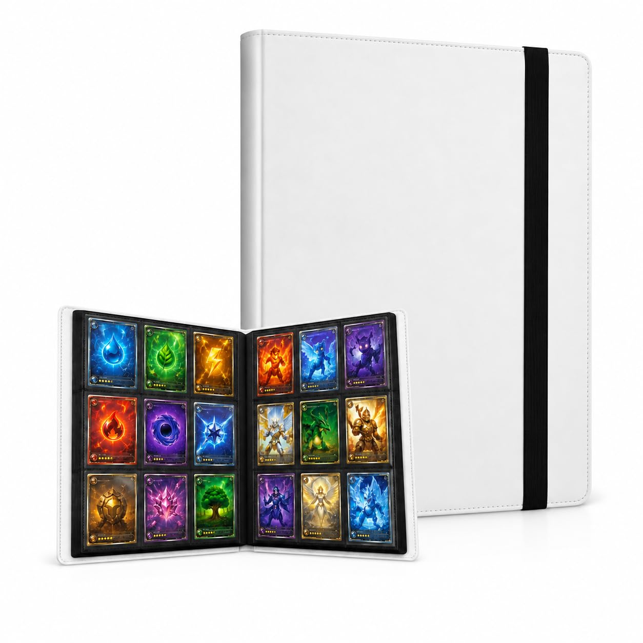 Trading Card Binder 9 Pocket 540 Pockets White Elastic Strap for TCG Cards