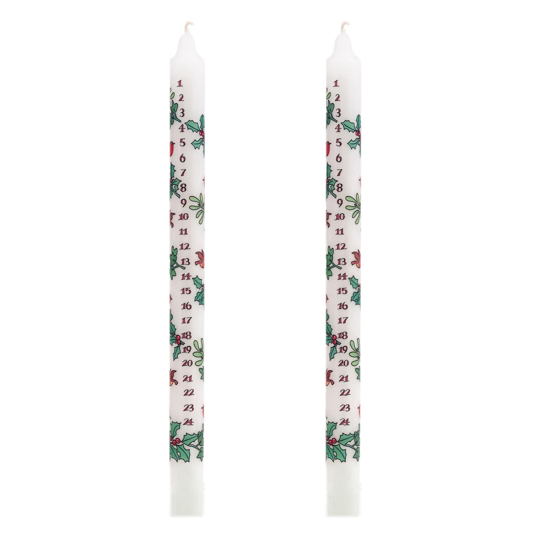 Pack of 2 Traditional Countdown to Christmas Advent Candle | Christmas Holly & Ivy Design Advent Candle with Numbers | Advent Christmas Candle Festive Dinner Taper Candle (Regular Size)