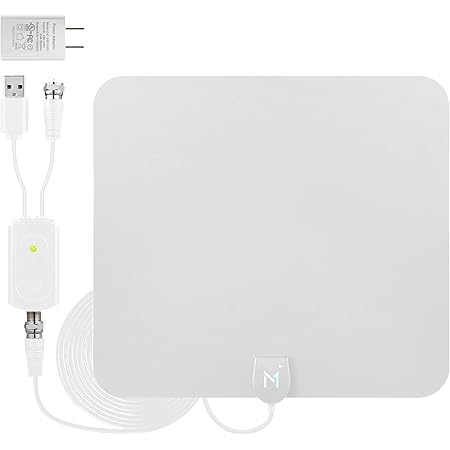 HDTV Indoor Antenna Long Range 315 Mile Signal Reception (White); Hi-Power Amplified Antenna + 16.5 ft Coax Cable; for HD Digital TV; Mata1