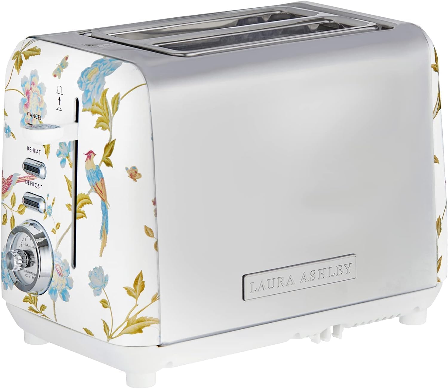 VQ Laura Ashley Tostapane Vintage 2 Fette - Riscaldamento Regolabili, Scongelamento e Modalità di Riscaldamento. Acciaio Inossidabile Tosta Pane con Croissant Scaffale Riscaldante - Elveden Bianco