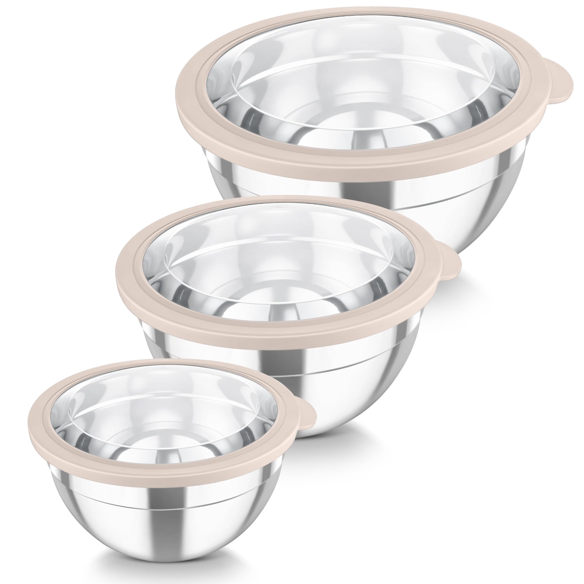 TEAMFAR Lot de 3 bols mélangeurs avec couvercle (3, kaki)