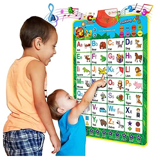 Just Smarty Alphabet Learning Toy for Boys and Girls 3 Years Old & Up. Educational Interactive Poster for Kids to Learn Letters, Numbers, Shapes, Colors, Spelling, with Games, Quizzes and Music