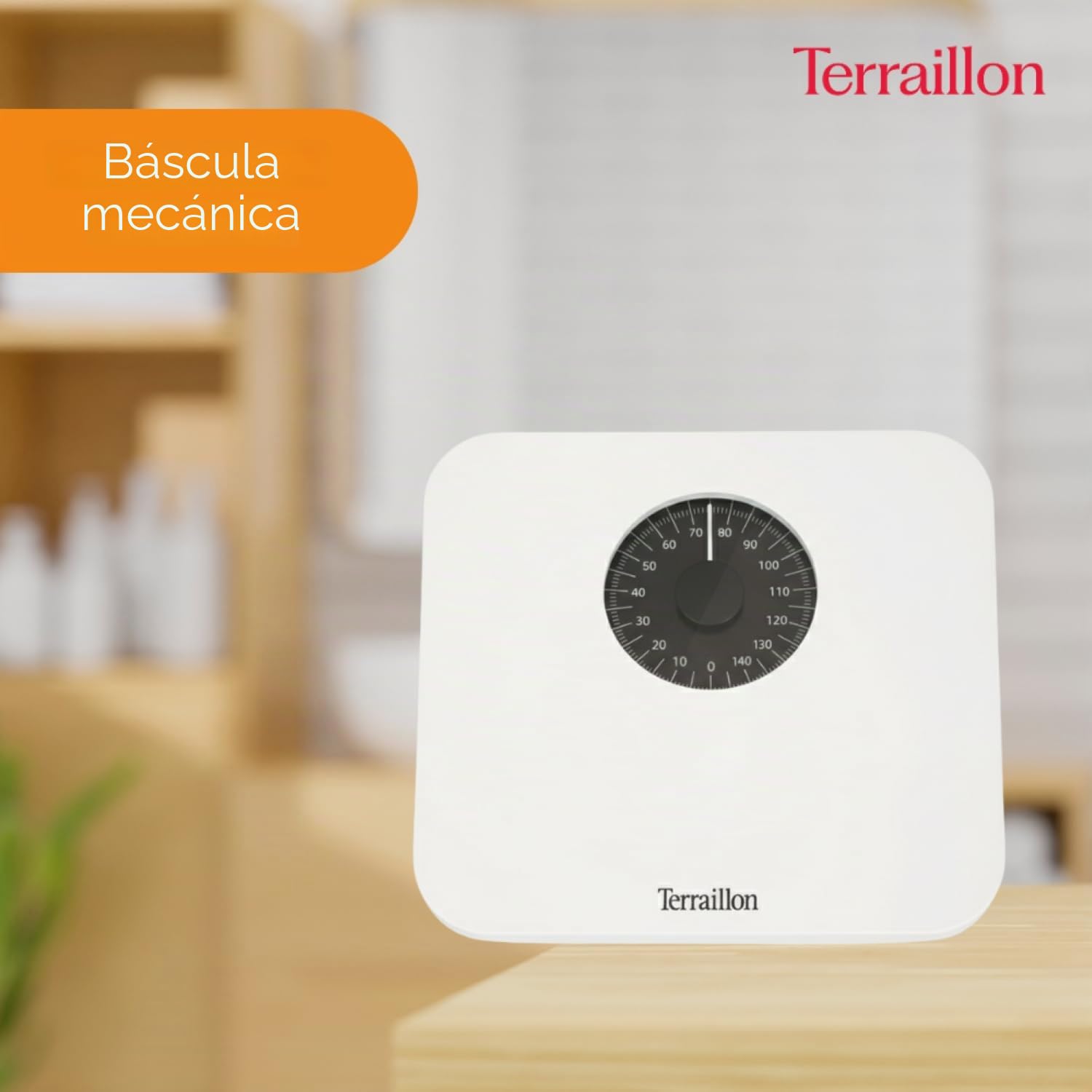 TERRAILLON - Báscula de baño mecánica - Pantalla grande, 150kg máx - Modelo 'Nautic', Blanca