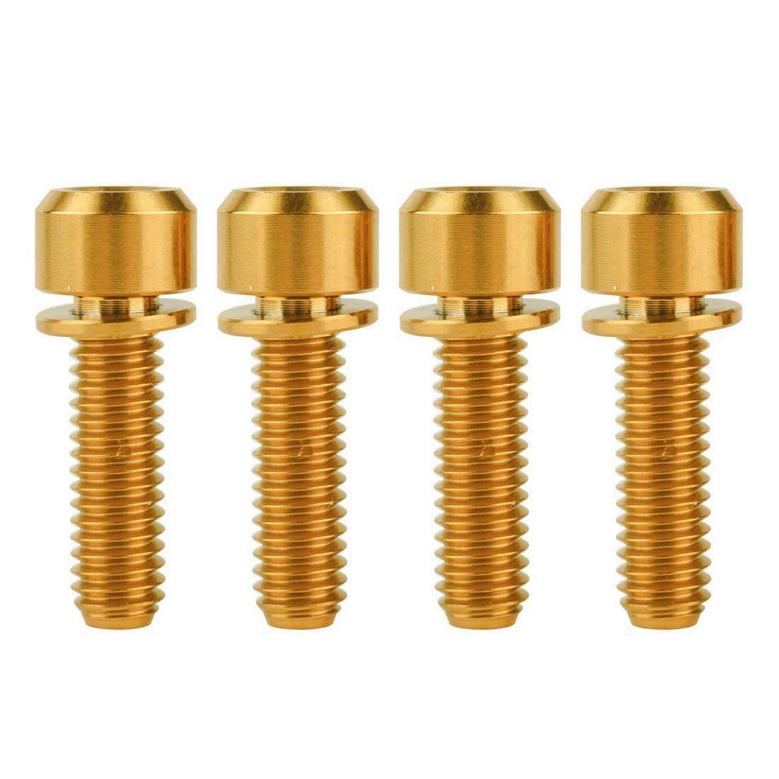 VAMUOEFL Titanium Bicycle Bolt M6x16 18 20mm Allen Hex with Washer Ti Screw 4Pcs (Gold, M6x18mm)