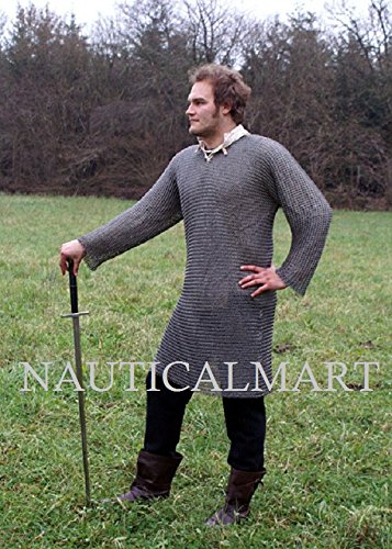 NauticalMart Chain Shirt Hauberk, Flat Ring Riveted with Wedge Rivets, ID 8 mm, Size - XL