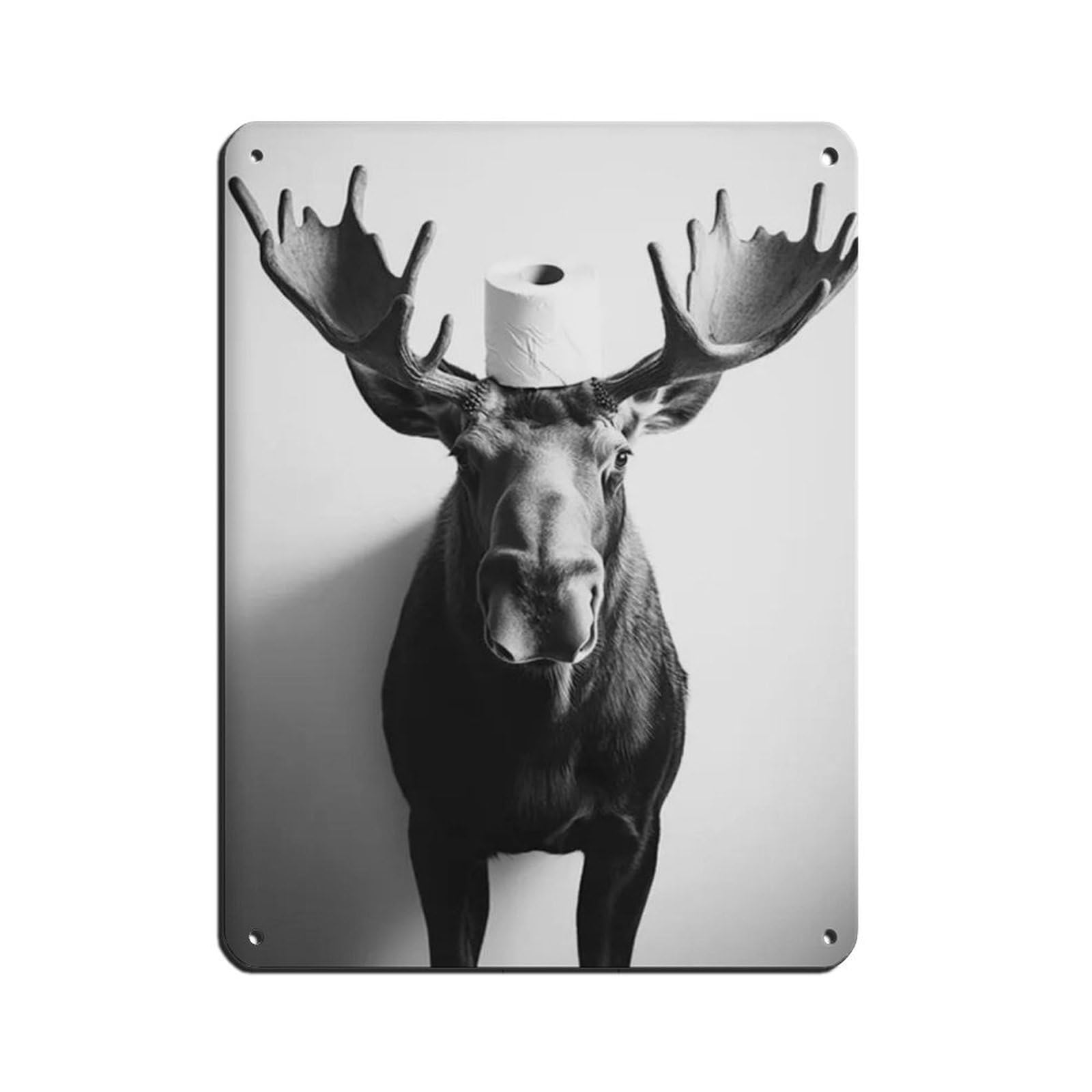 Moose with A Toilet Paper Roll on Head Tin Sign Vintage Metal Pub Club Cafe Bar Home Wall Art Decoration Poster Retro 12x16inch(30x40cm)
