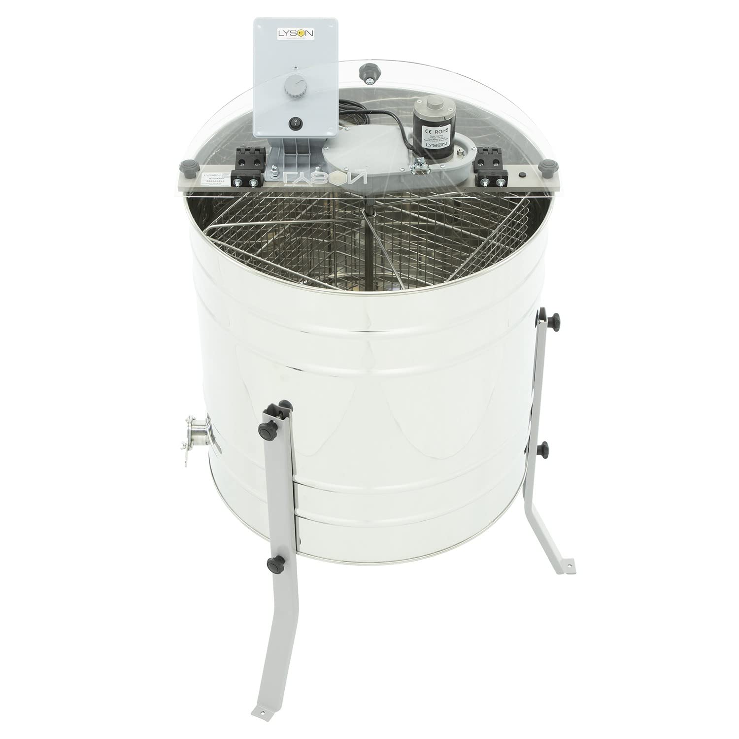 LYSON 4-Waben Honigschleuder Diagonalschleuder Ø600 mit elektrischem Antrieb Honeyextractor Tangentialschleuder für 4 Rähmchen Universal Edelstahl Imkerei Bienenzüchter Zubehör MINIMA LINE