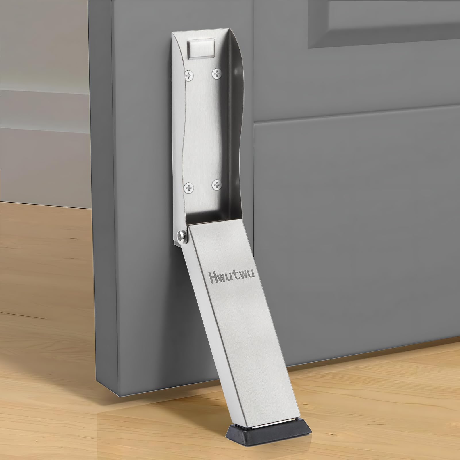 Door Stoppers, No Drilling Door Stopper, Kickdown Black Door Stops for Wall Heavy Duty, Door Stoppers for Bottom