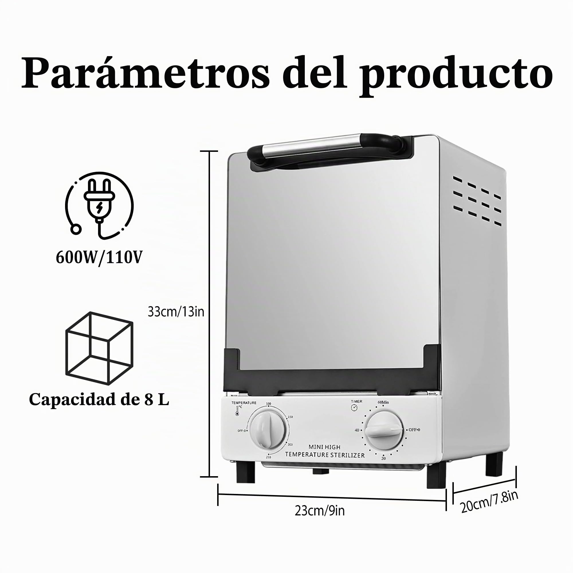 Esterilizador de alta temperatura, esterilizador de calor seco de gran capacidad de 10 litros, temperatura máxima de 250 °C, con control de temperatura y temporizador, para peluquería, spa, salón de