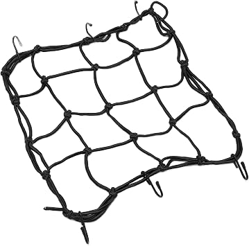 2Pcs Motorcycle Cargo Net Small, 11.8 x 11.8in Bungee Net, Nylon Bungee Cargo Net Stretch to 24 x 24in with 6Pcs Adjustable Hooks for Road Bikes, Electric Bikes and Motorcycles