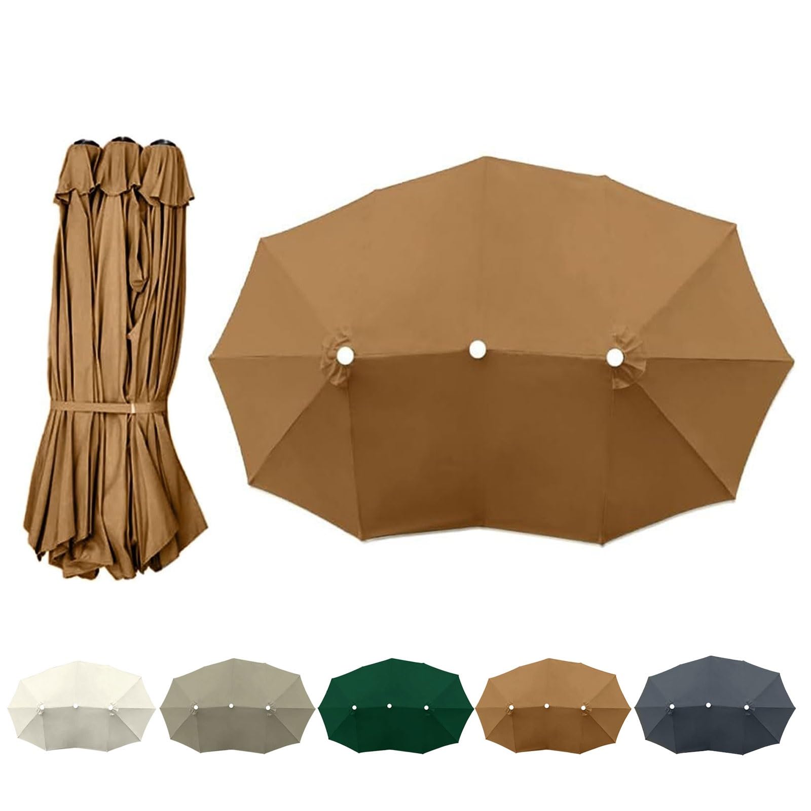 Amieron Double Sided Umbrella Replacement Canopy Cover 12 Ribs Triple-Size Umbrella Top Cover Large Triple Parasol Replacement Cloth For Market Patio Garden(Khaki)