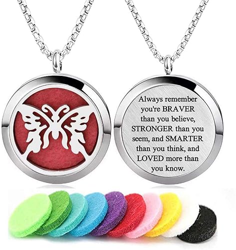 Miniatura 10 de Collar difusor de aceite esencial de aromaterapia 316L colgante de medallón de acero inoxidable con cadena de 24 pulgadas