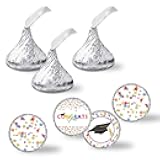 Star Confetti Graduation Party Kiss Sticker Labels, 300 Circle Stickers Sized 0.75” for Chocolate Drop Kisses by AmandaCreation, Great for Party Favors, Envelope Seals & Goodie Bags