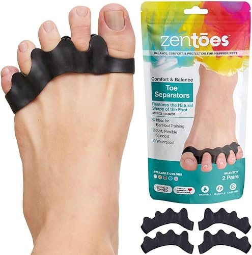 Miniatura 8 de ZenToes Separadores de dedos de silicona para una correcta alineación de los dedos, alisadores de juanetes y dedos en martillo, 1 par (negro)