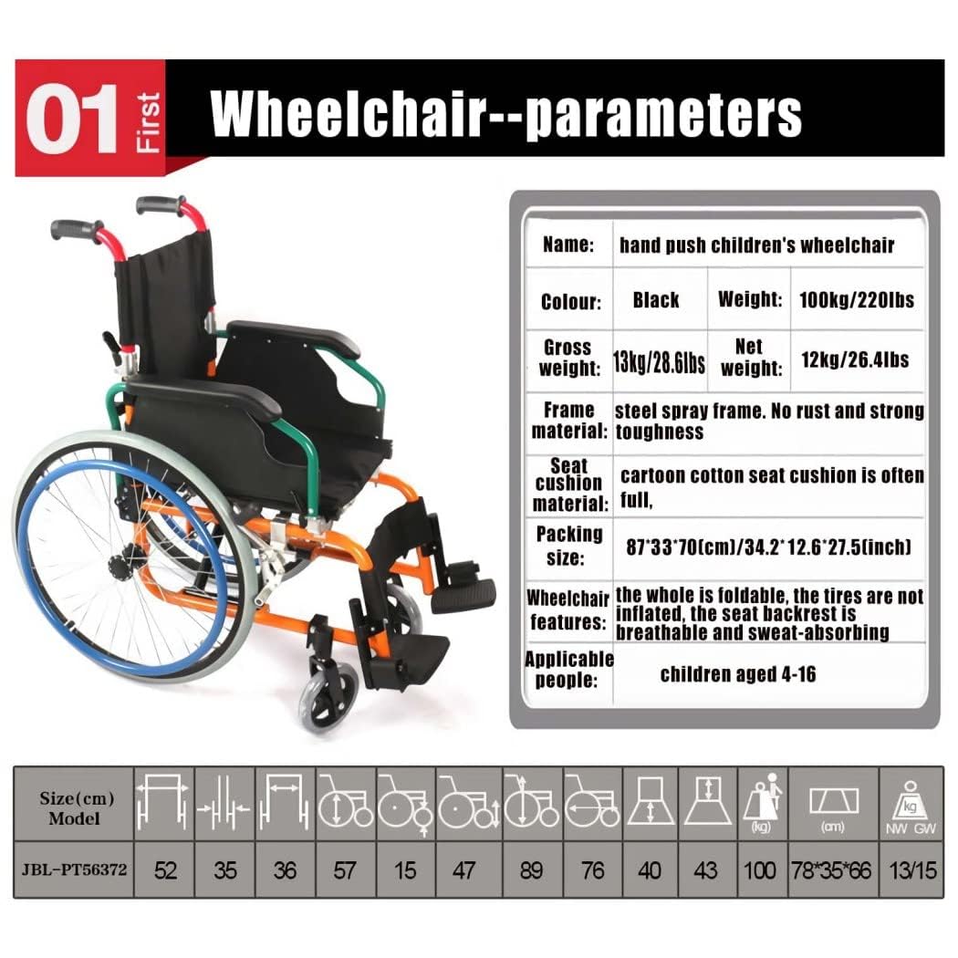 Silla de ruedas deportiva ligera para niños, silla de ruedas manual plegable de acero de 22 pulgadas, con reposabrazos