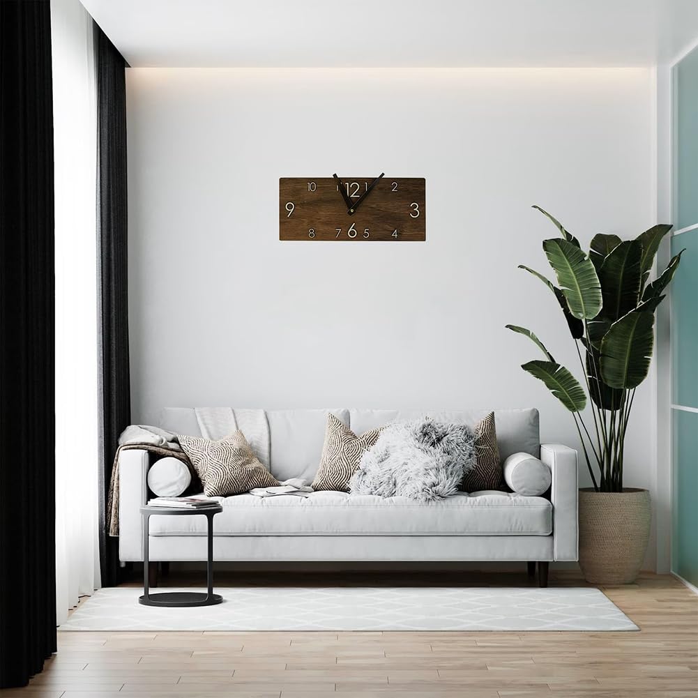Reloj de pared de madera de 16 pulgadas, silencioso, sin tictac, retro, creativo, rectangular, reloj de pared de madera para sala de estar, cocina, dormitorio, escuela, hotel, decoración