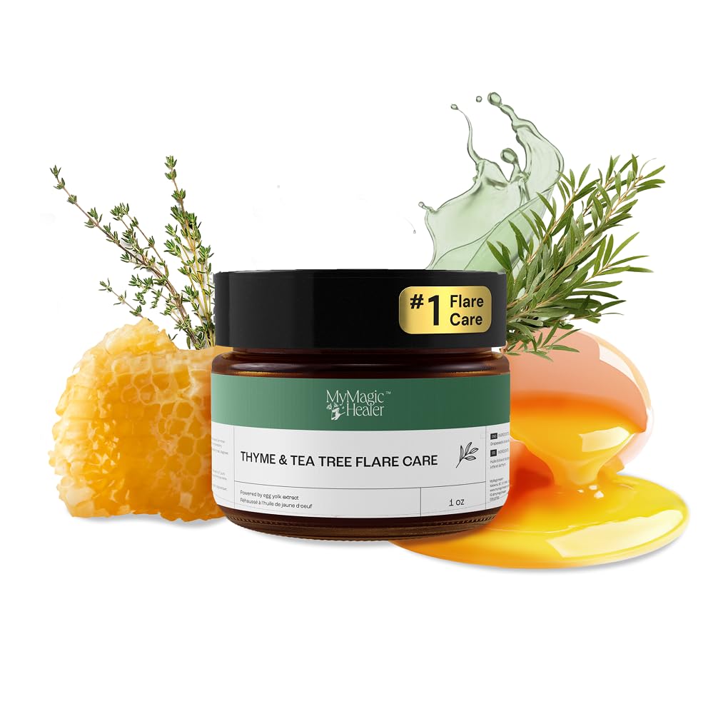 - Thyme & Tea Tree Flare Care | Ingrown Hair, Razor Bumps, Blind Pimples, Bartholin, Pilonidal Cysts | Folliculitis Cure | Piercing Care w/Egg Yolk Extract & Tea Tree 1 oz