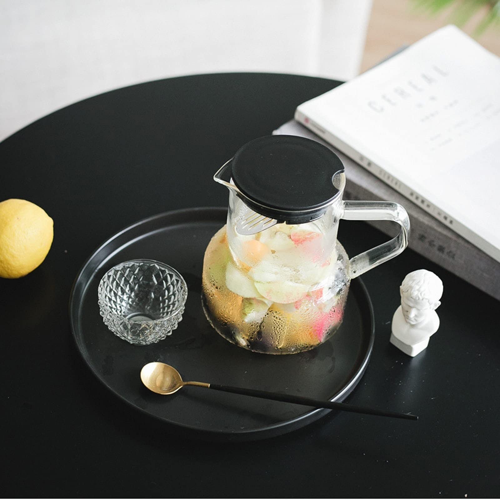 bouilloires Pichet en Verre Simple avec Trou de Filtre en Acier Inoxydable Haute température résistant à l'eau Froide pichet théière ménagère (27 oz) Cantine(Bianco)