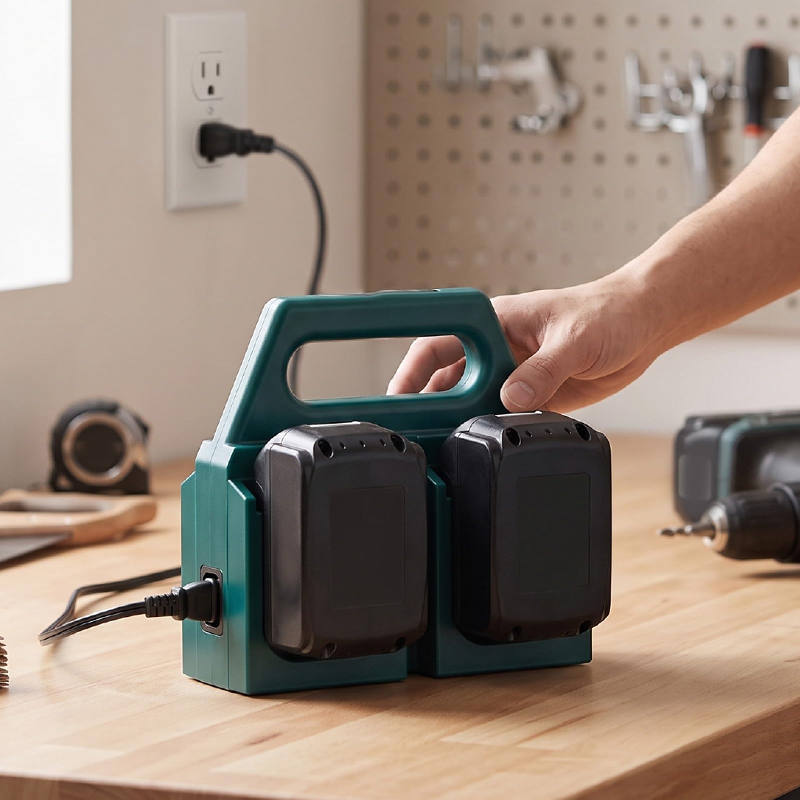 Garosa Caricabatterie a 4 Slot per Utensili Elettrici, Stazione di | Con Maniglia, Supporto Integrato per Batterie e Design Compatto, Facile da Trasportare
