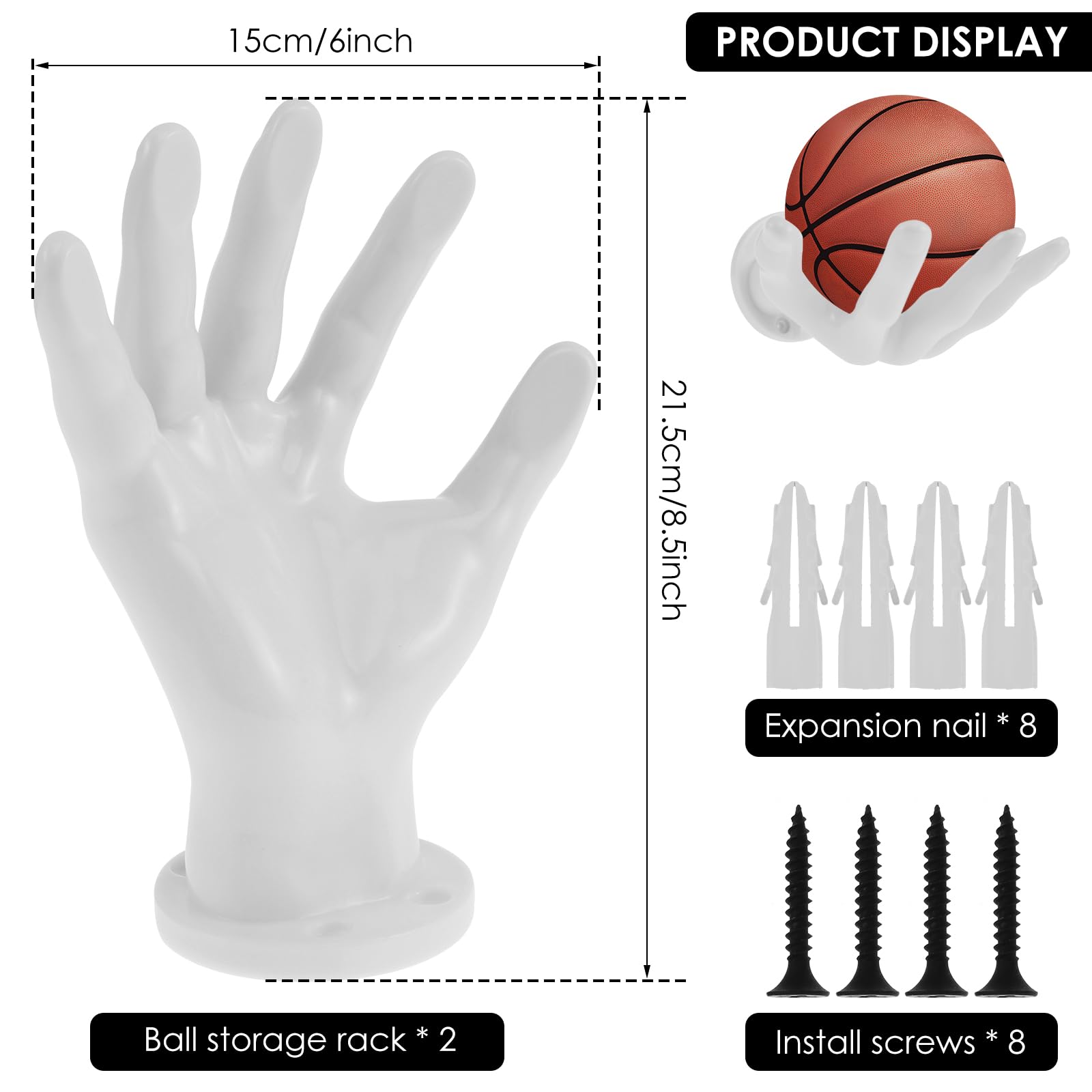 Support mural pour ballon de basketball, support en forme de main noir, support pour ballon économisant l'espace, support mural pour ballon de basketball en forme de main, pour ballons de sport