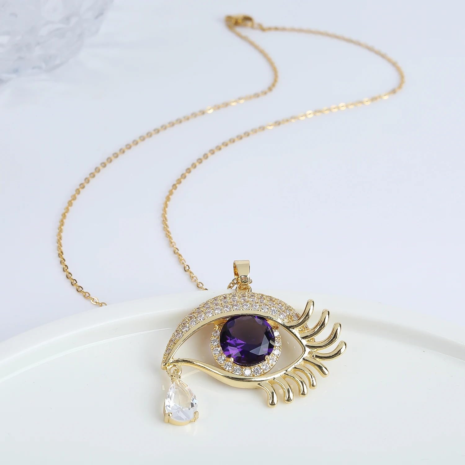 Collar de Mal de Ojo Lleno de Oro de 14 Quilates para Mujeres y Hombres, Collares de Cristal Grandes de 8 Colores O Cadena turca de la Suerte, Globo Ocular de en