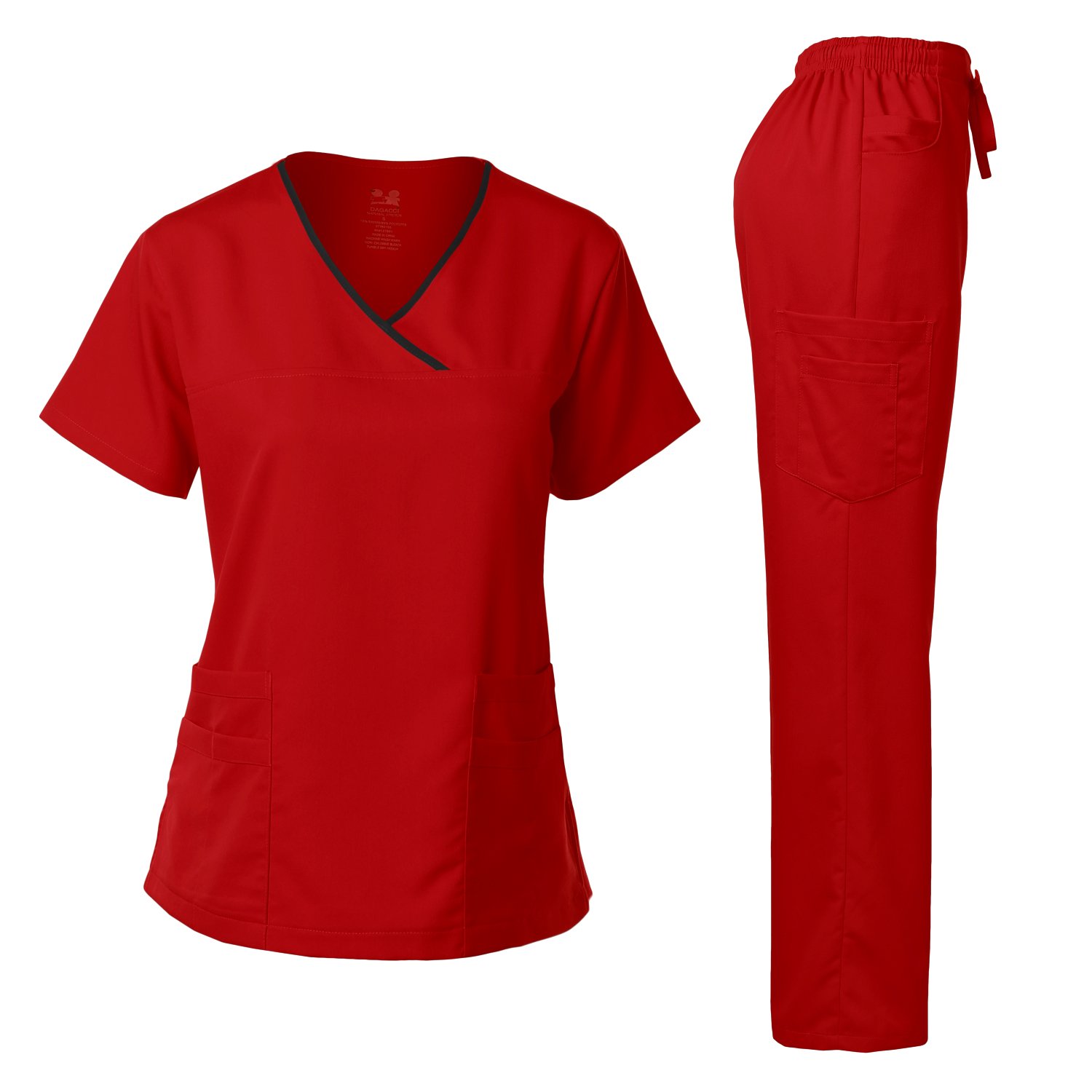 Dagacci Medical Uniform® Scrubs for Women Set – Natural Stretch Contrast Binding Top and Pants Sets for Women – 9 Pockets