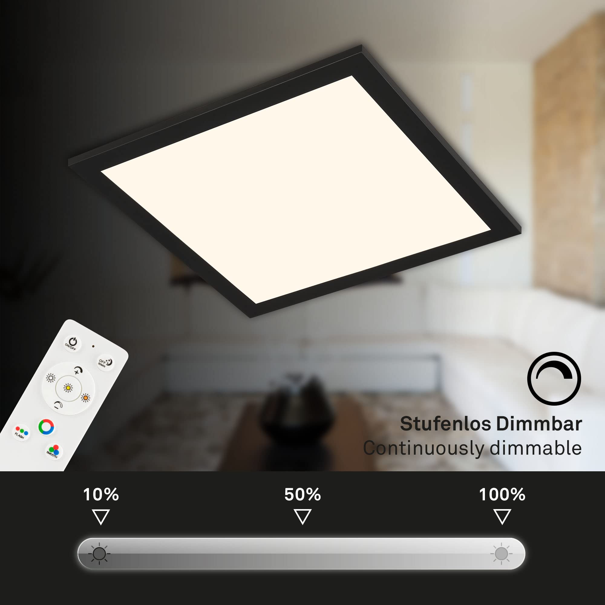 BRILONER - Plafonnier ultraplat RGB, Plafonnier CCT, Panneau LED, Température de couleur réglable, Changement de couleur, Dimmable, Télécommande, Noir