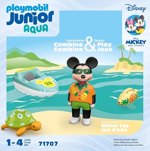 Playmobil 71707 Junior & Disney : Mickey avec Bateau - Comprend Mickey, Un Bateau, Une Tortue et Un Poisson - Jouet fabriqué à partir de matières d'origine végétale - Dès 18 Mois