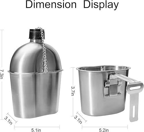 Miniatura 6 de Afranti Cantina militar de acero inoxidable 1QT botella de agua portátil del ejército con taza de 0.5 cuartos de galón y mangas para senderismo,