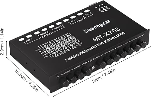 Miniatura 6 de Suacopzar Ecualizador de audio de coche de 7 bandas con salida frontal, trasera + subsalida, amplificador de coche ajustable de 7 bandas ecualizador