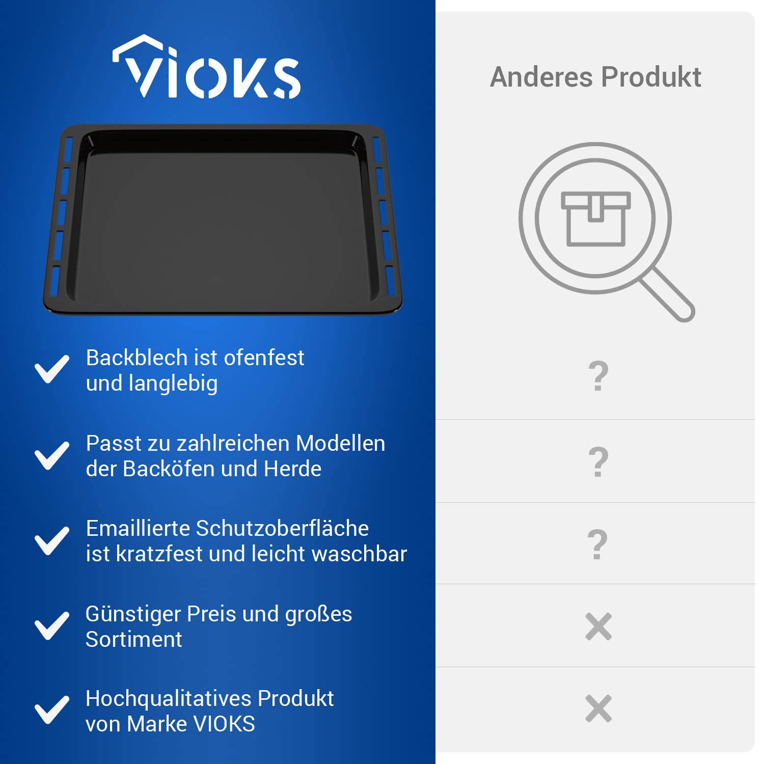 VIOKS Bandeja de horno esmaltada 452 x 376 x 20 mm de repuesto para Whirlpоol 481010657929 – Bandeja para horno Bauknecht & Horno Ignis