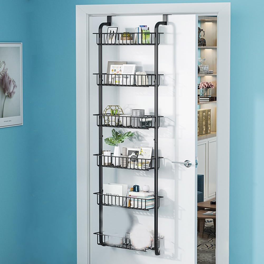 Organizador de armario colgante sobre la puerta de almacenamiento de 6 niveles ajustable para puerta de almacenamiento, organizador colgante de metal, estante de especias para pared, estantes para