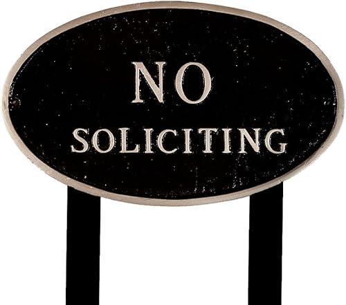 Montague Metal Products SP-11L-BS-LS - Placa ovalada grande de color negro y plateado con 2 estacas de césped de 23 pulgadas